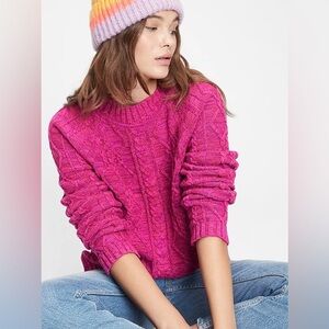 Gap Fuchsia Pink Cotton Cable Knit Side Slit Sweater size S